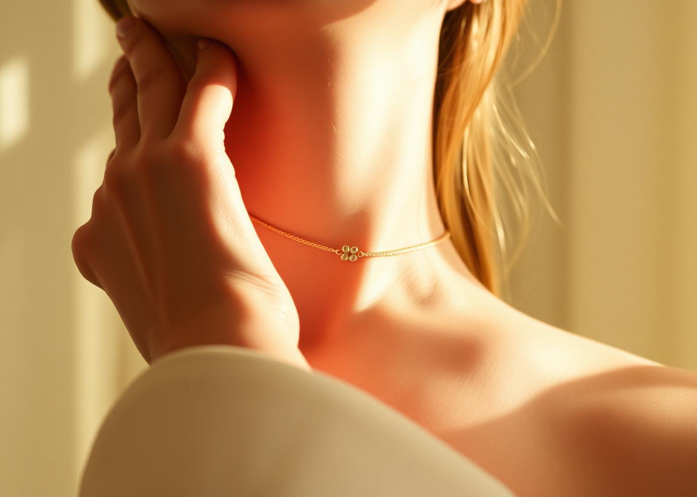 Woman wearing Lumiglow clover necklace
